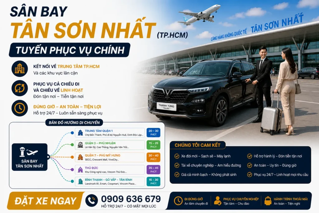 Thuê Xe Đưa Đón Sân Bay Tân Sơn Nhất – Giải Pháp Di Chuyển Thoải Mái Sau Chuyến Bay Dài 10 Các tuyến phục vụ chính