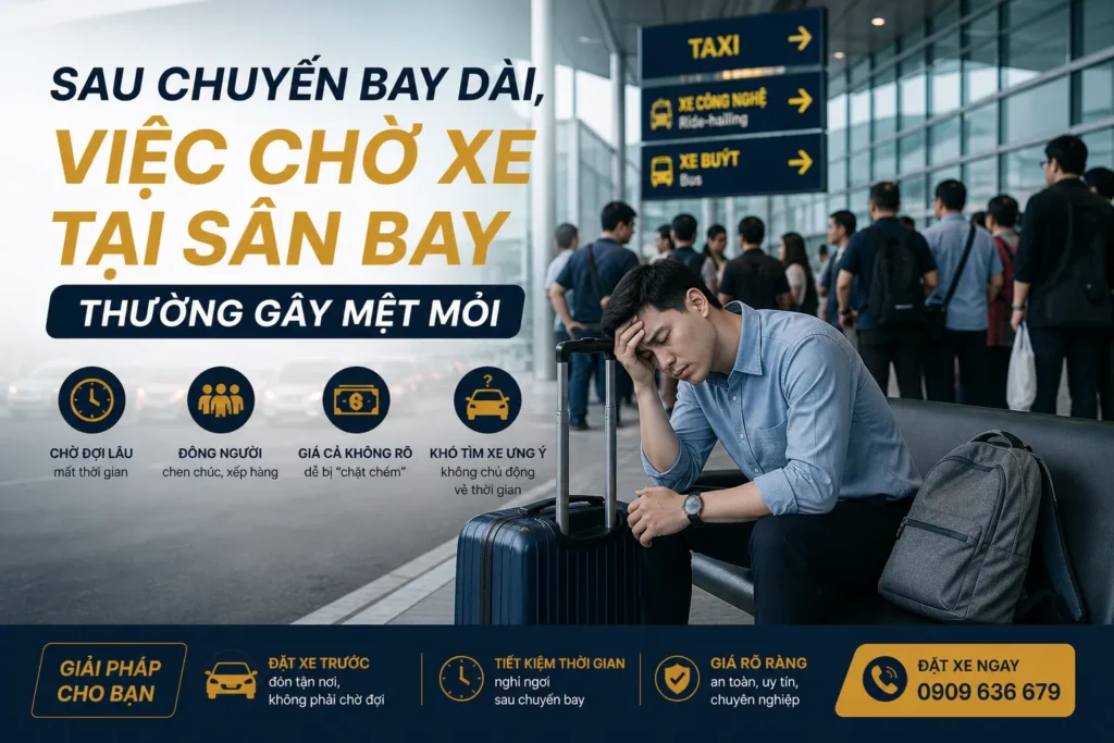 Thuê Xe Đưa Đón Sân Bay Tân Sơn Nhất – Giải Pháp Di Chuyển Thoải Mái Sau Chuyến Bay Dài 9 Sau chuyến bay dài, việc chờ xe tại sân bay thường gây mệt mỏi