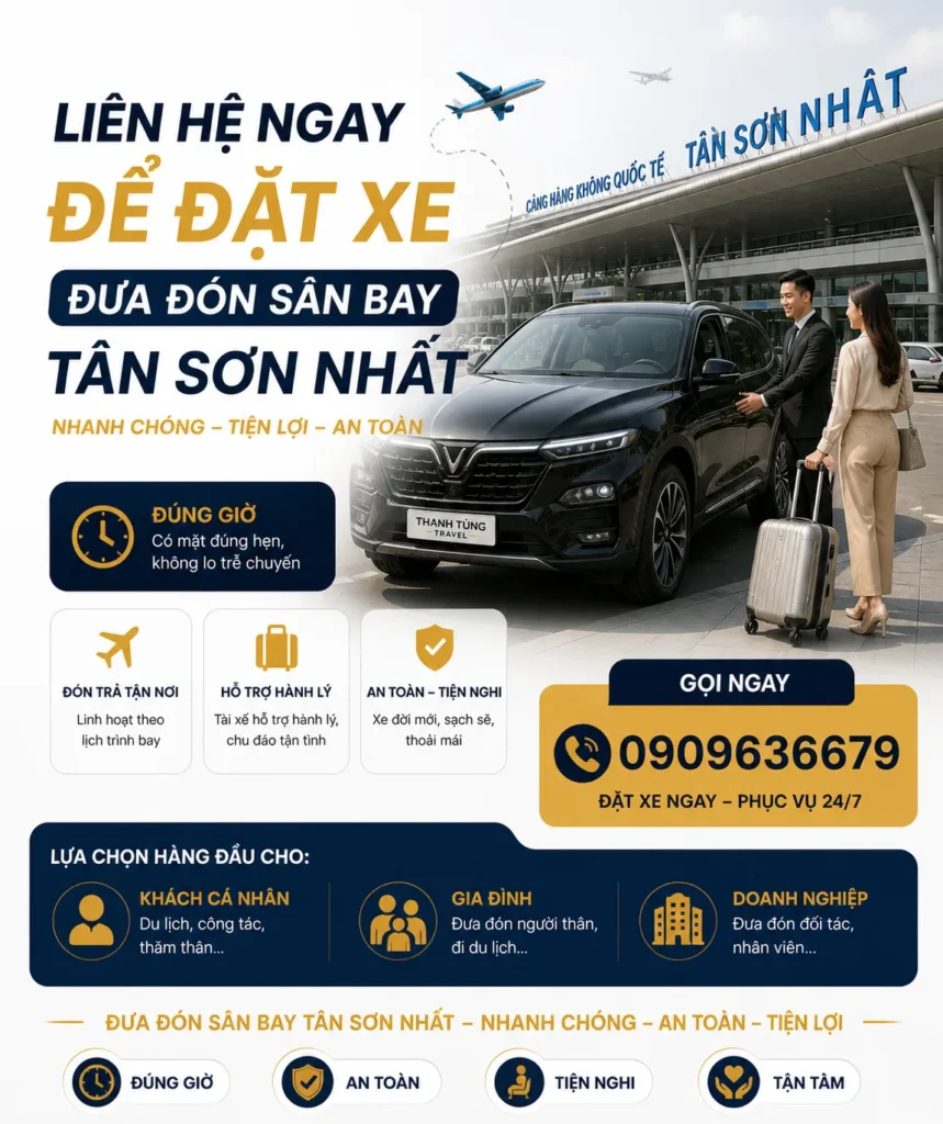Thuê Xe Đưa Đón Sân Bay Tân Sơn Nhất – Giải Pháp Di Chuyển Thoải Mái Sau Chuyến Bay Dài 15 Liên hệ ngay để đặt xe đưa đón sân bay Tân Sơn Nhất nhanh chóng